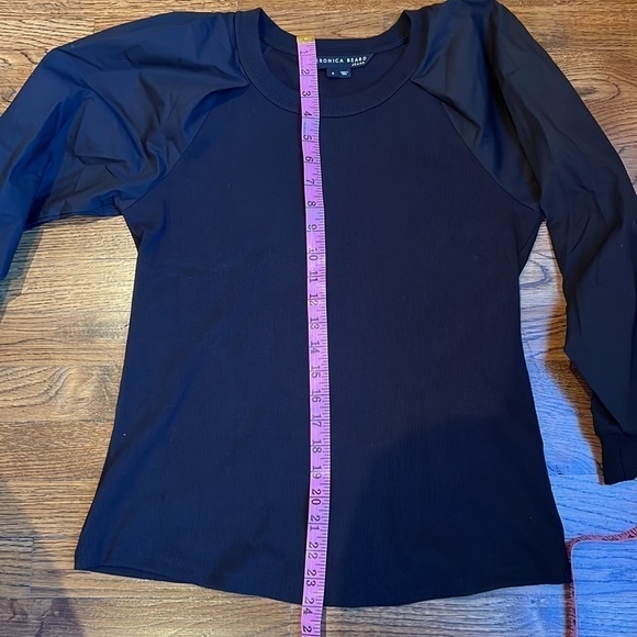 VERONICA BEARD JEANS Gibson MIXED MEDIA BLACK BALLOON SLEEVE RIBBED TOP SIZE S - Picture 8 of 12